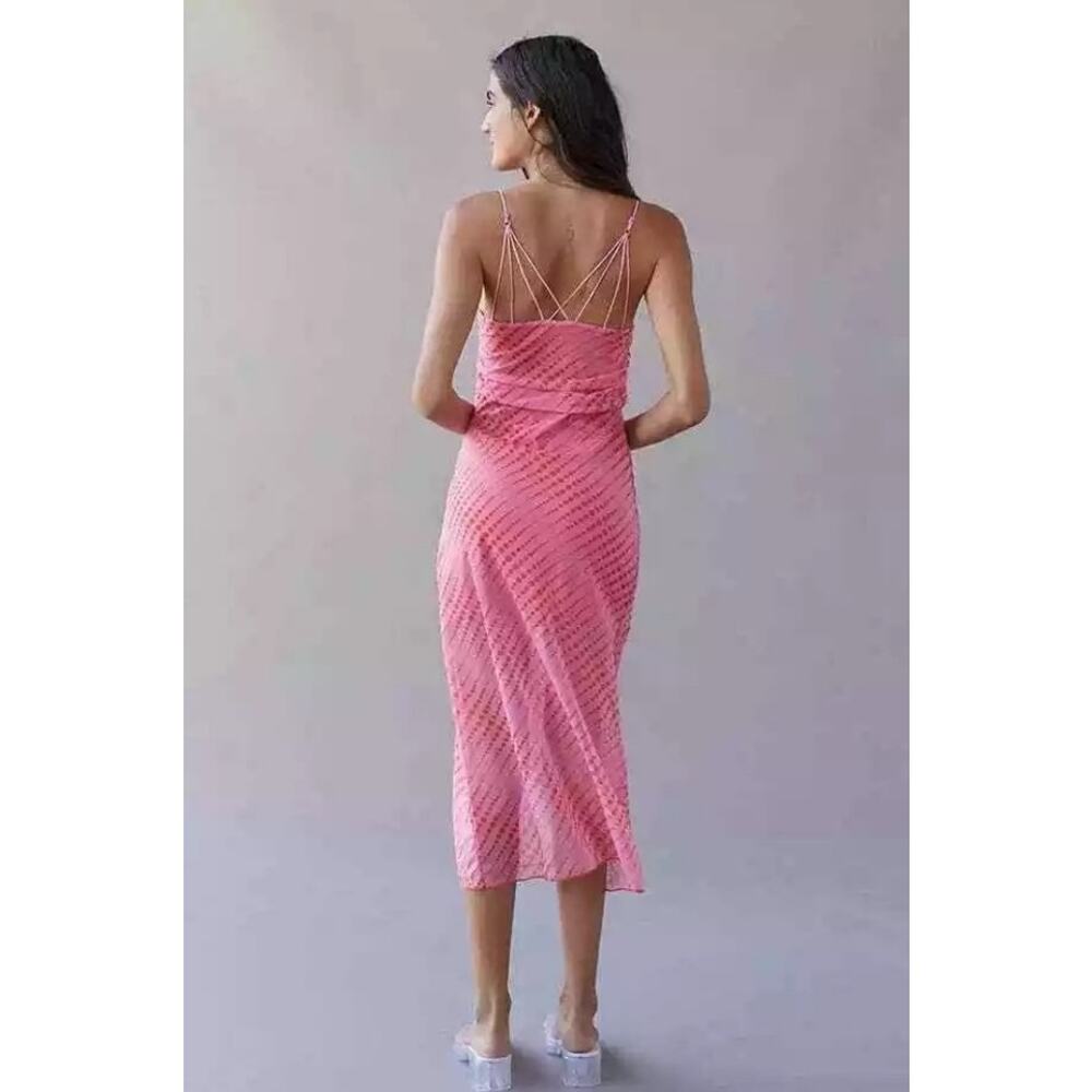 Urban Outfitters Dress Y2K Pink Mesh Midi Wild Side Draped Feminine M Boho 90's - Picture 2 of 5